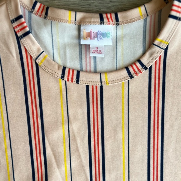 LuLaRoe Marly Short Sleeve Multicolor Striped Knee Length Midi Dress Size Small - Picture 3 of 11